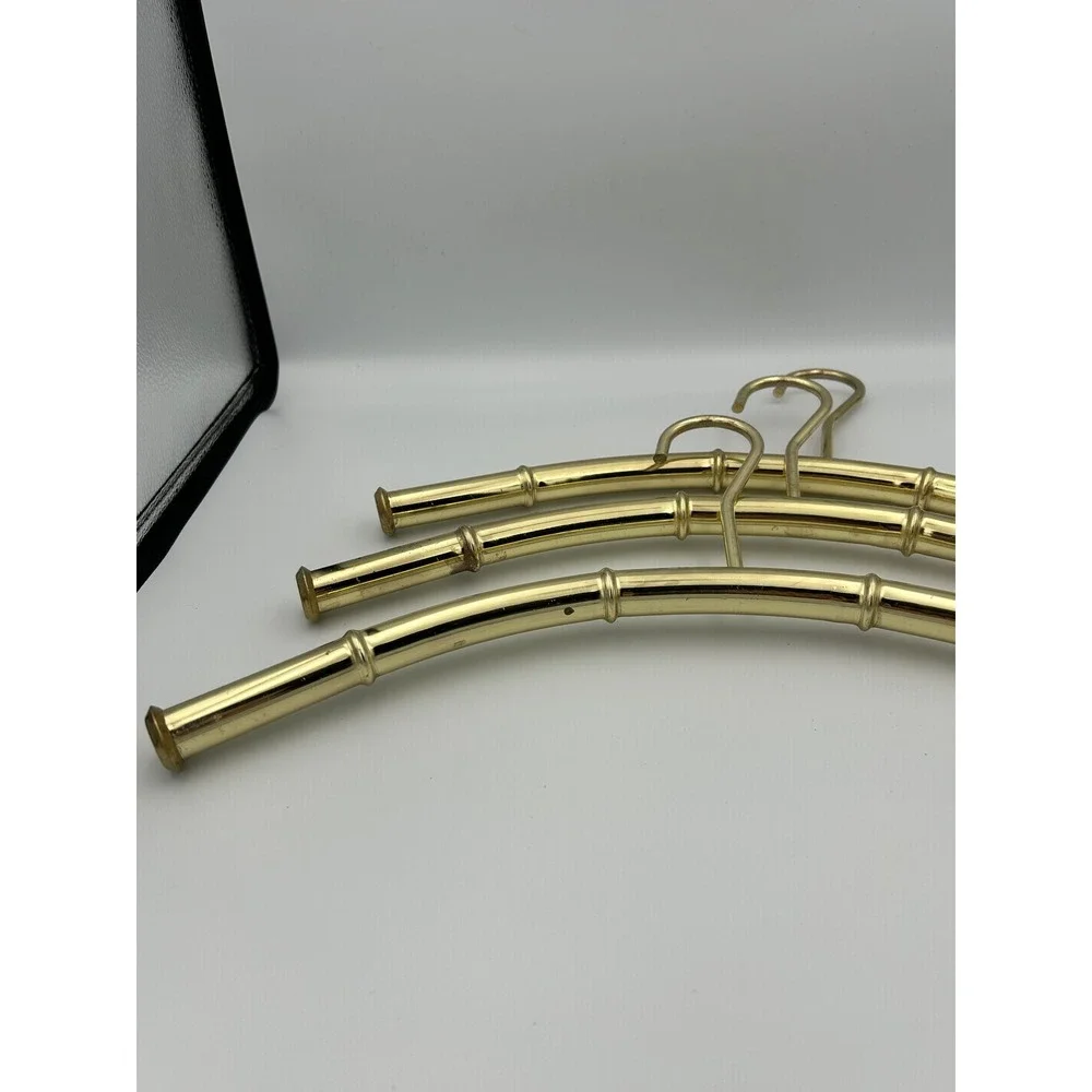 Vintage Brass Faux Bamboo Metal Hangers Set of 3 Hollywood Regency Chinoiserie